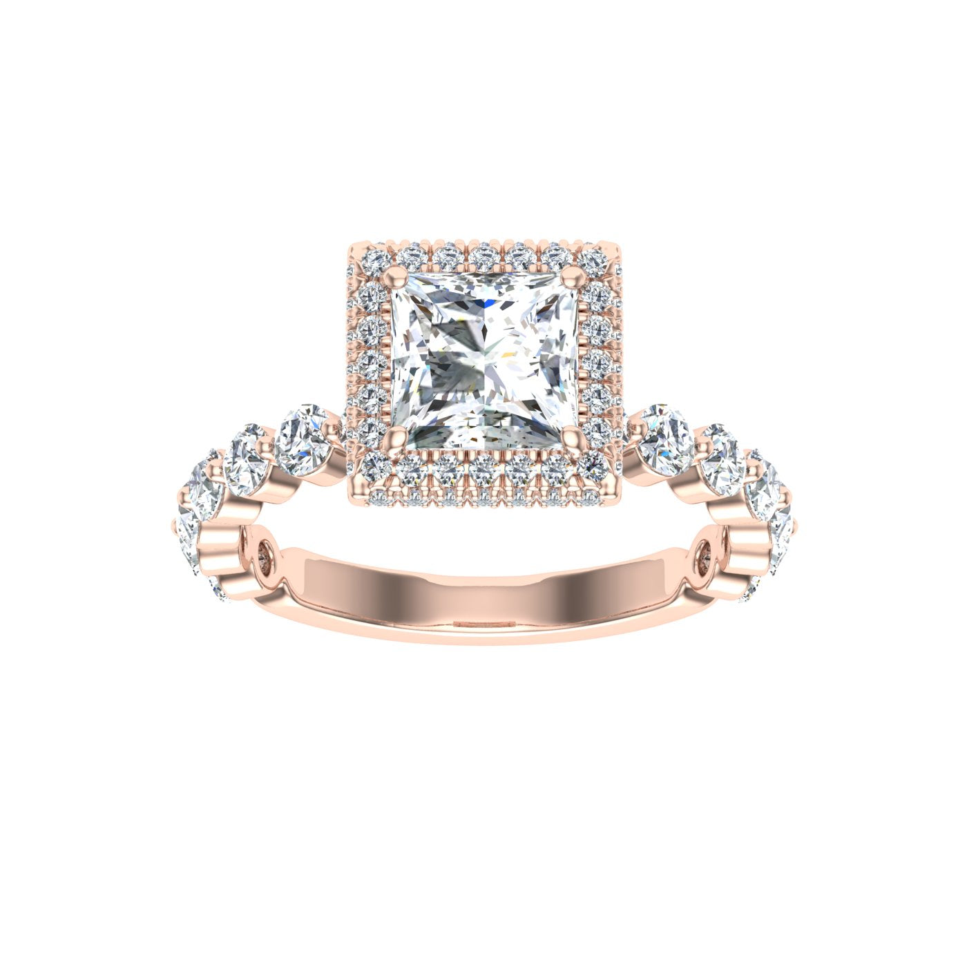 Engraved Princess Double Edge Halo Moissanite Engagement Ring